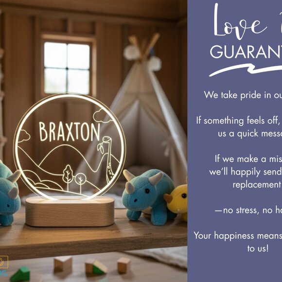 Personalized Dinosaur LED Light | Minimalist Kids Room Name Sign - Picture 6 of 8